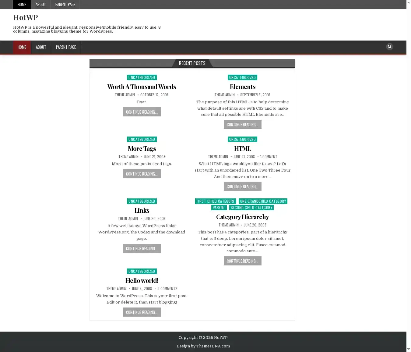 HotWP home page on desktop