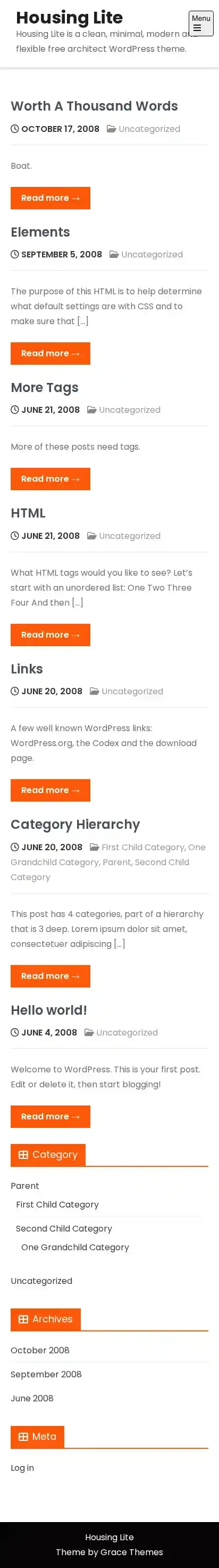 Housing Lite home page on mobile