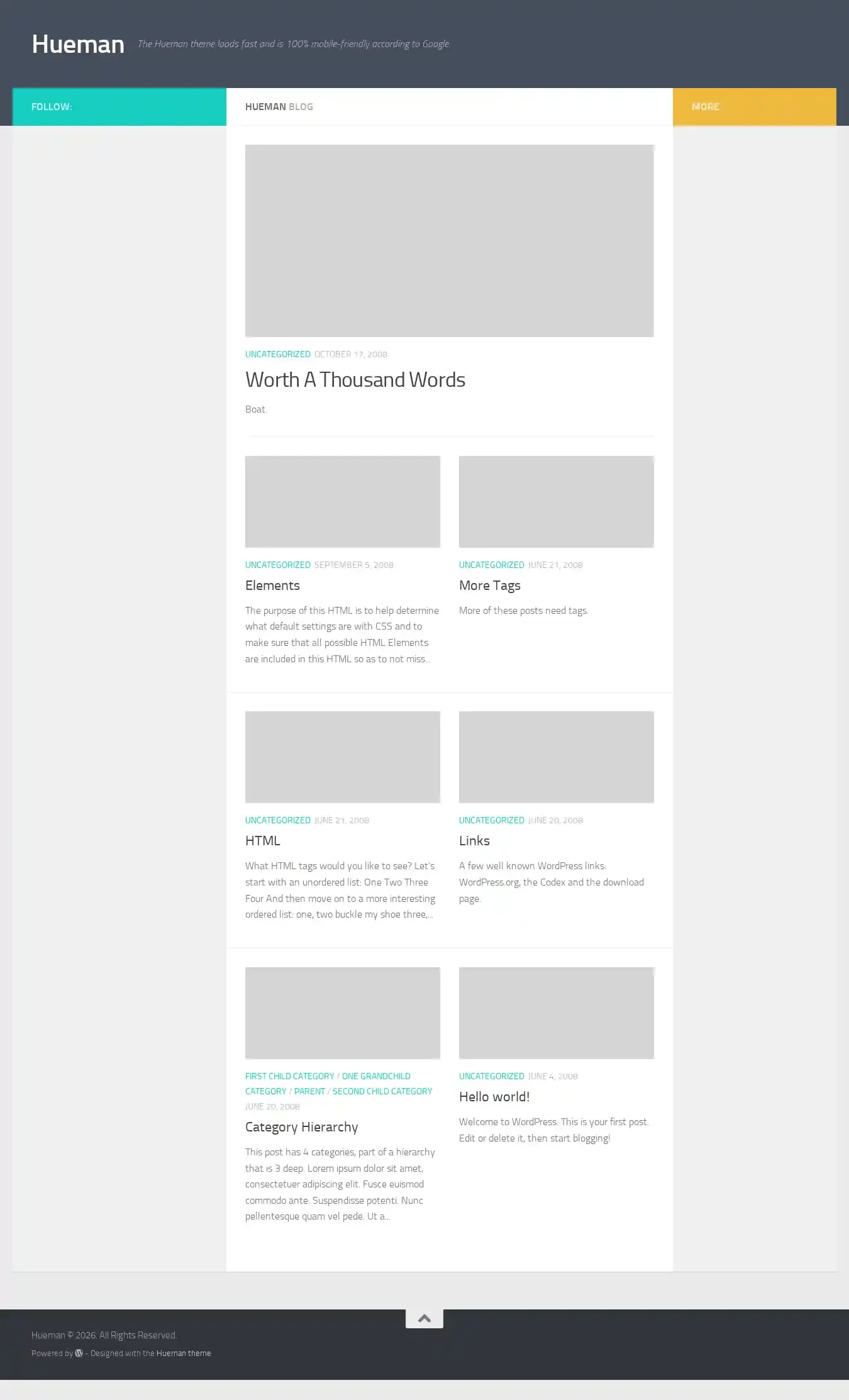 Hueman home page on desktop