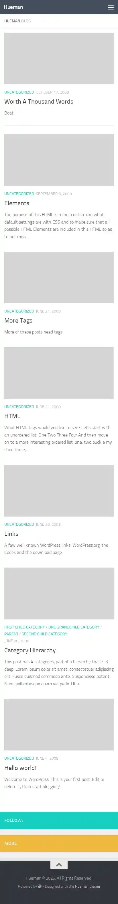 Hueman home page on mobile