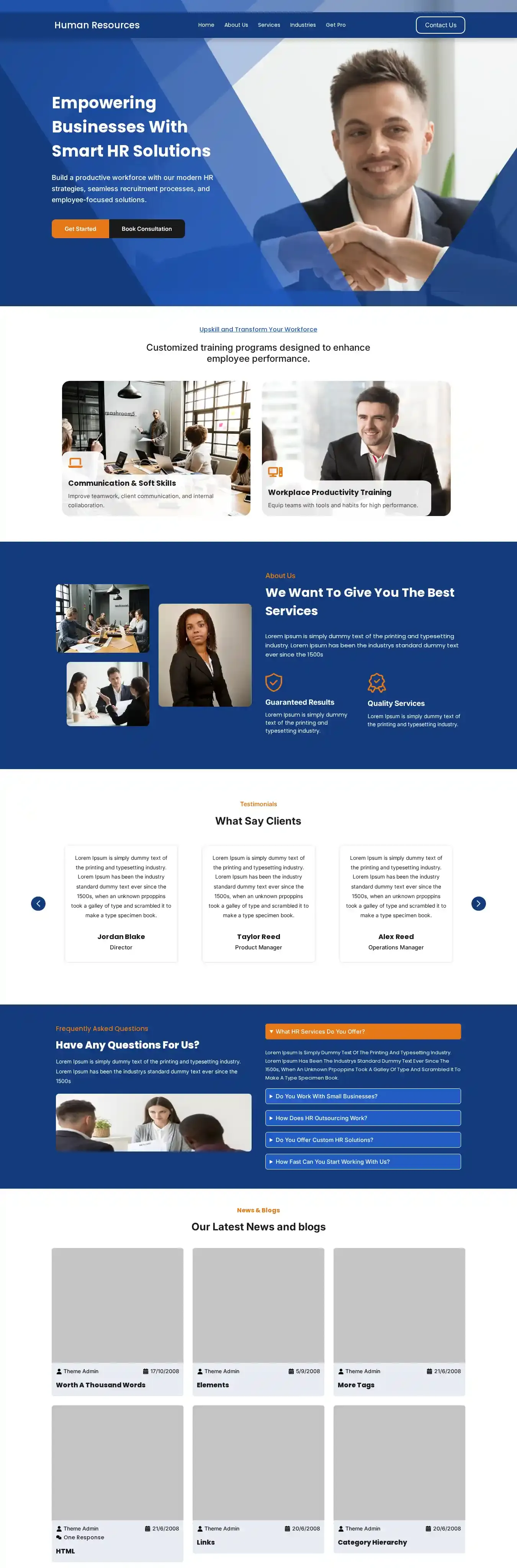 Human Resources home page on desktop