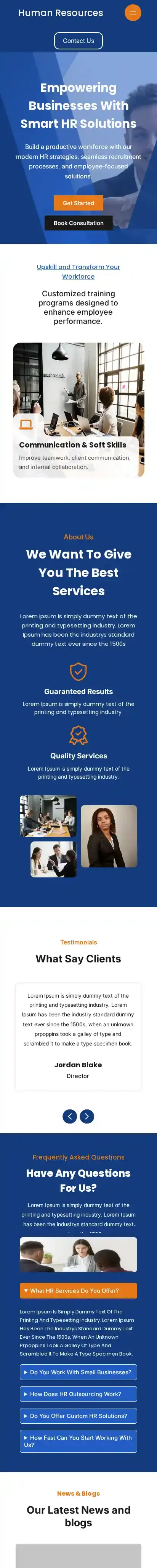 Human Resources home page on mobile