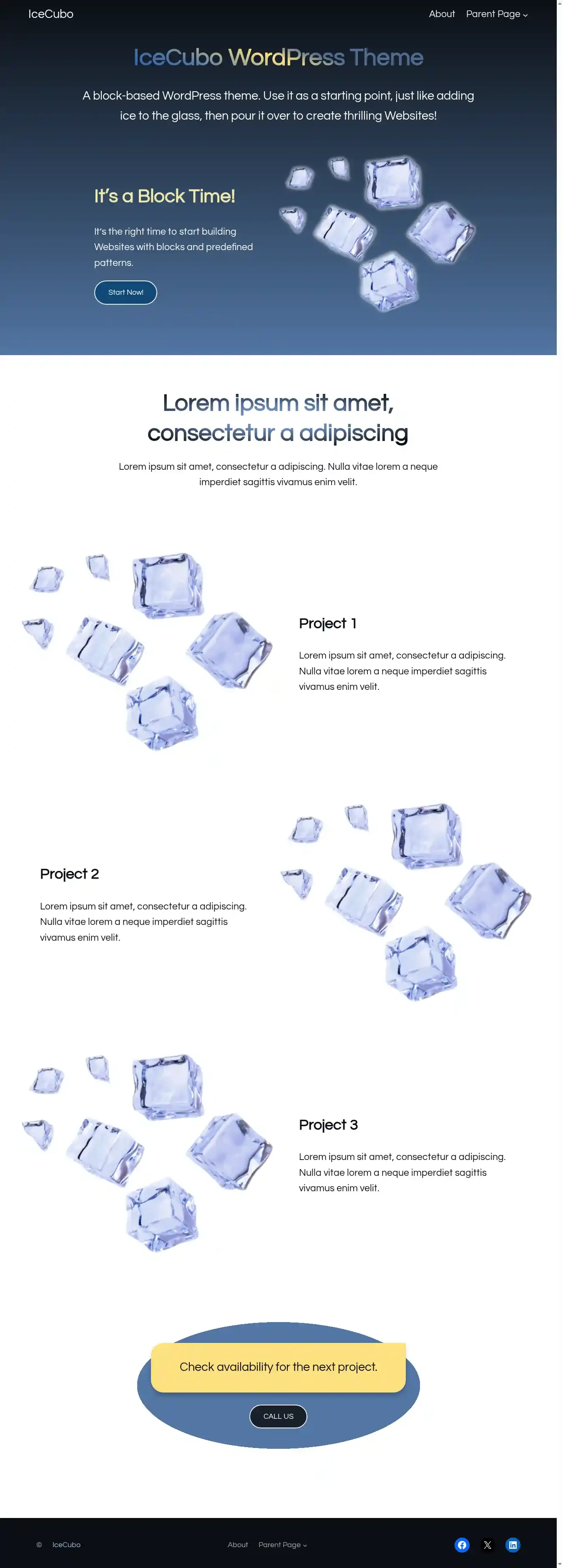 IceCubo home page on desktop