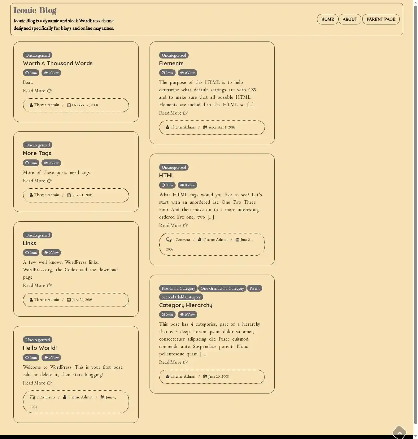 Iconic Blog home page on desktop