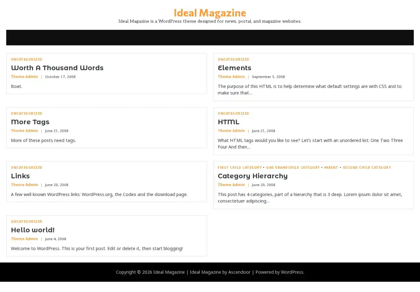 Ideal Magazine home page on desktop