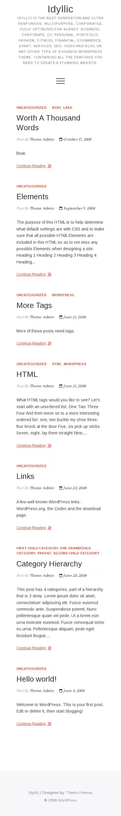 Idyllic home page on mobile