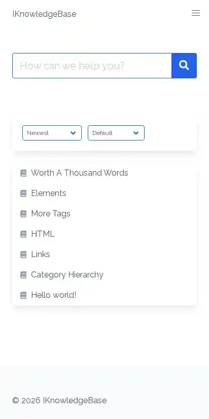 IKnowledgeBase home page on mobile