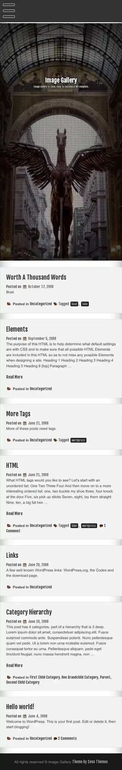 Image Gallery home page on mobile