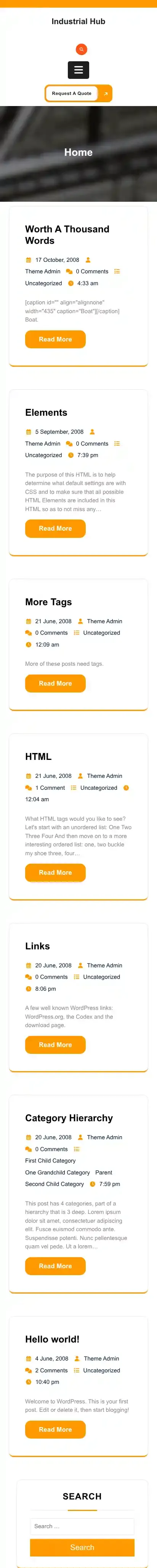 Industrial Hub home page on mobile