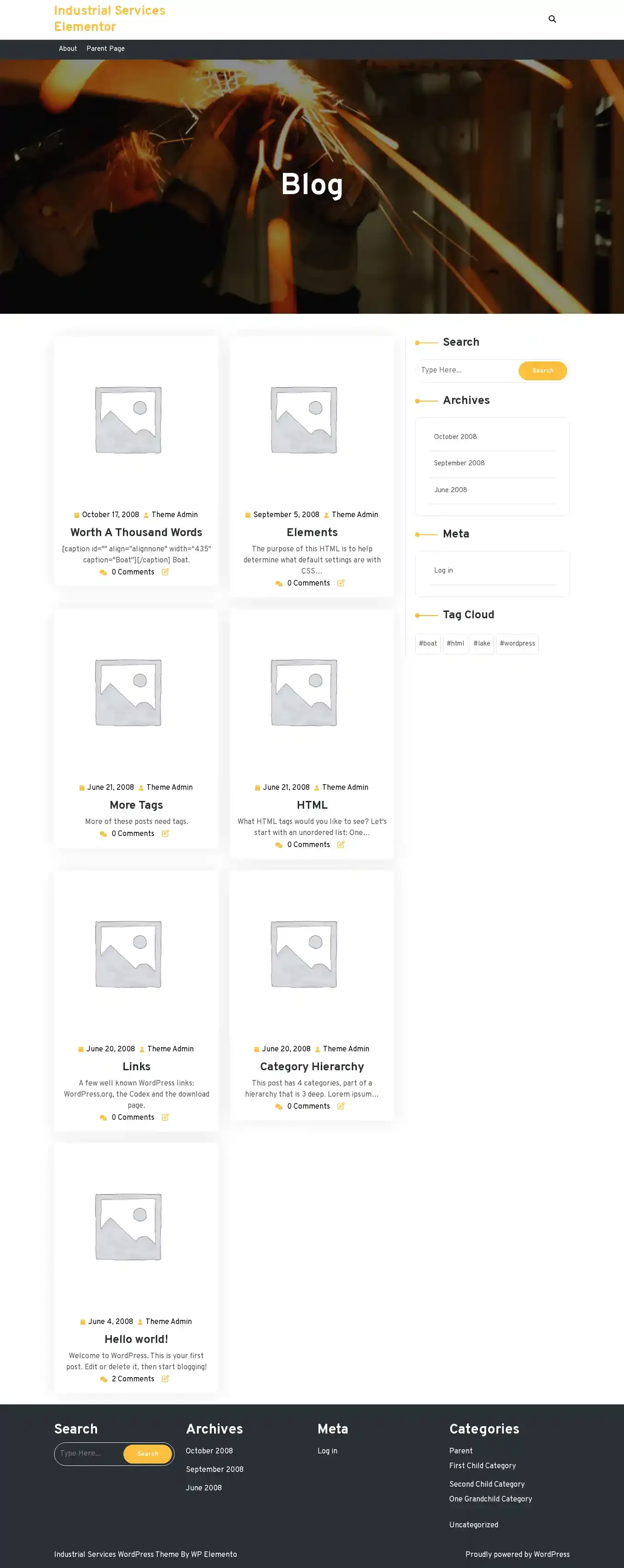 Industrial Services Elementor home page on desktop