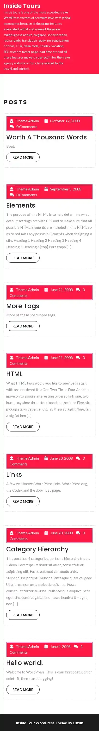 Inside Tours home page on mobile
