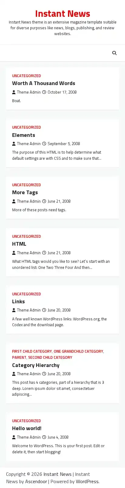 Instant News home page on mobile