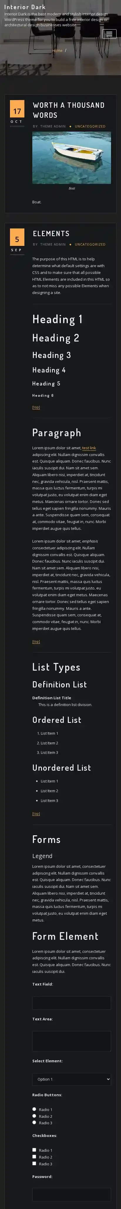 Interior Dark home page on mobile
