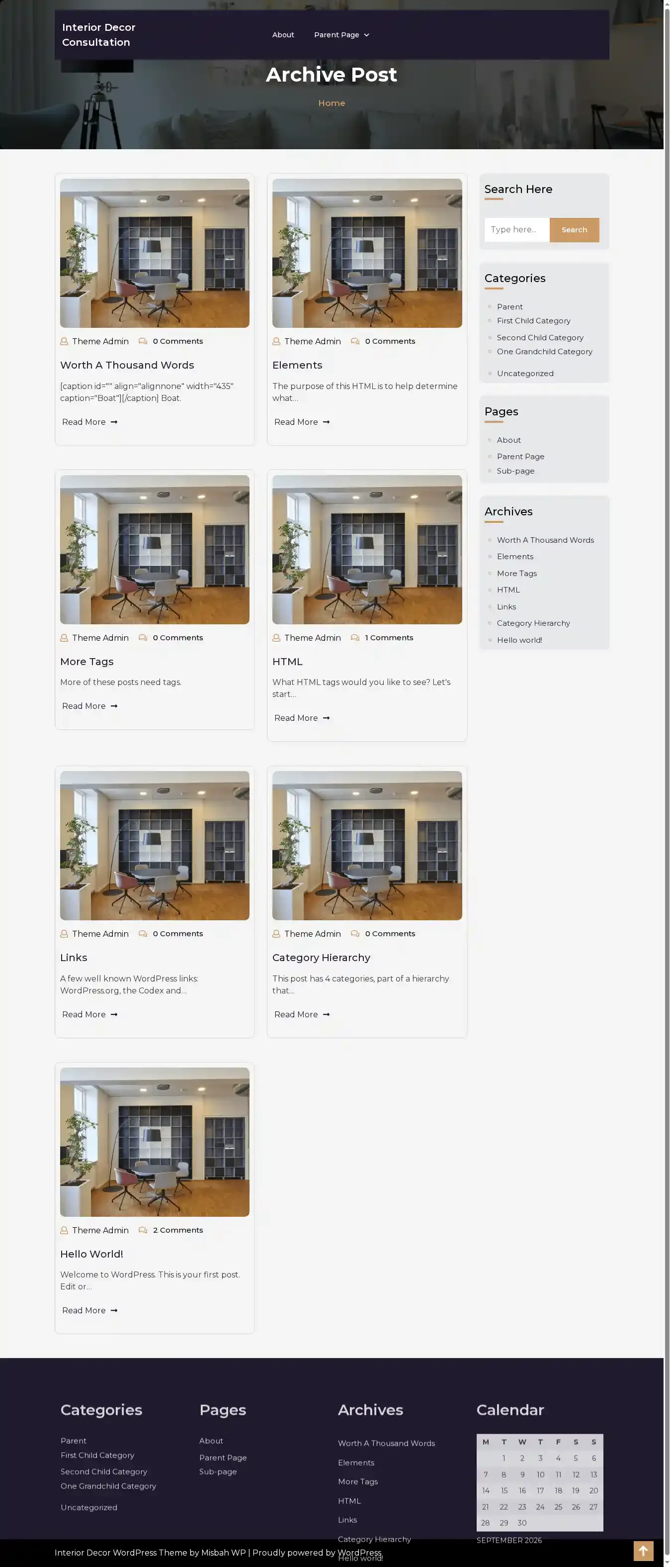 Interior Decor Consultation home page on desktop