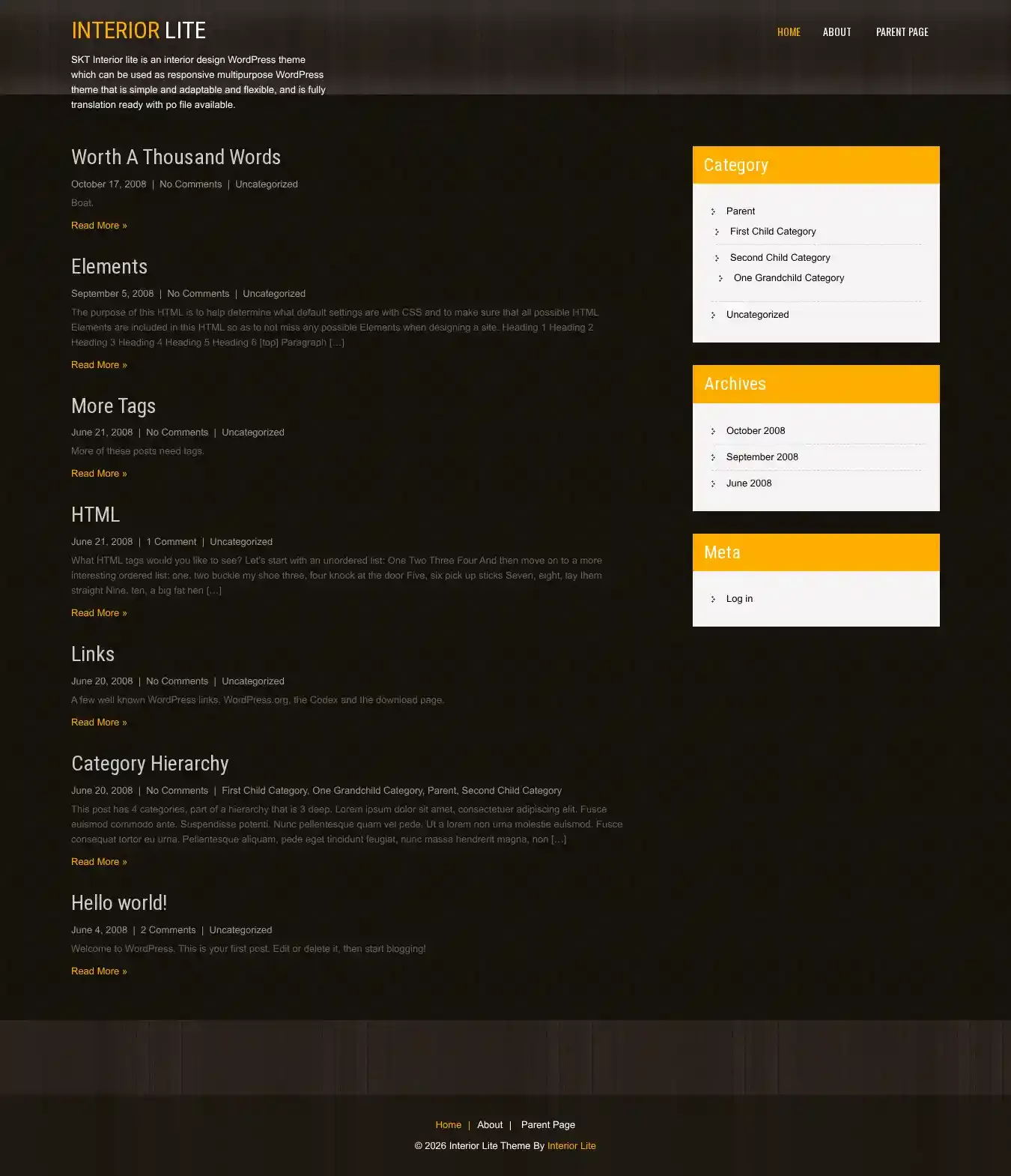 Interior Lite home page on desktop