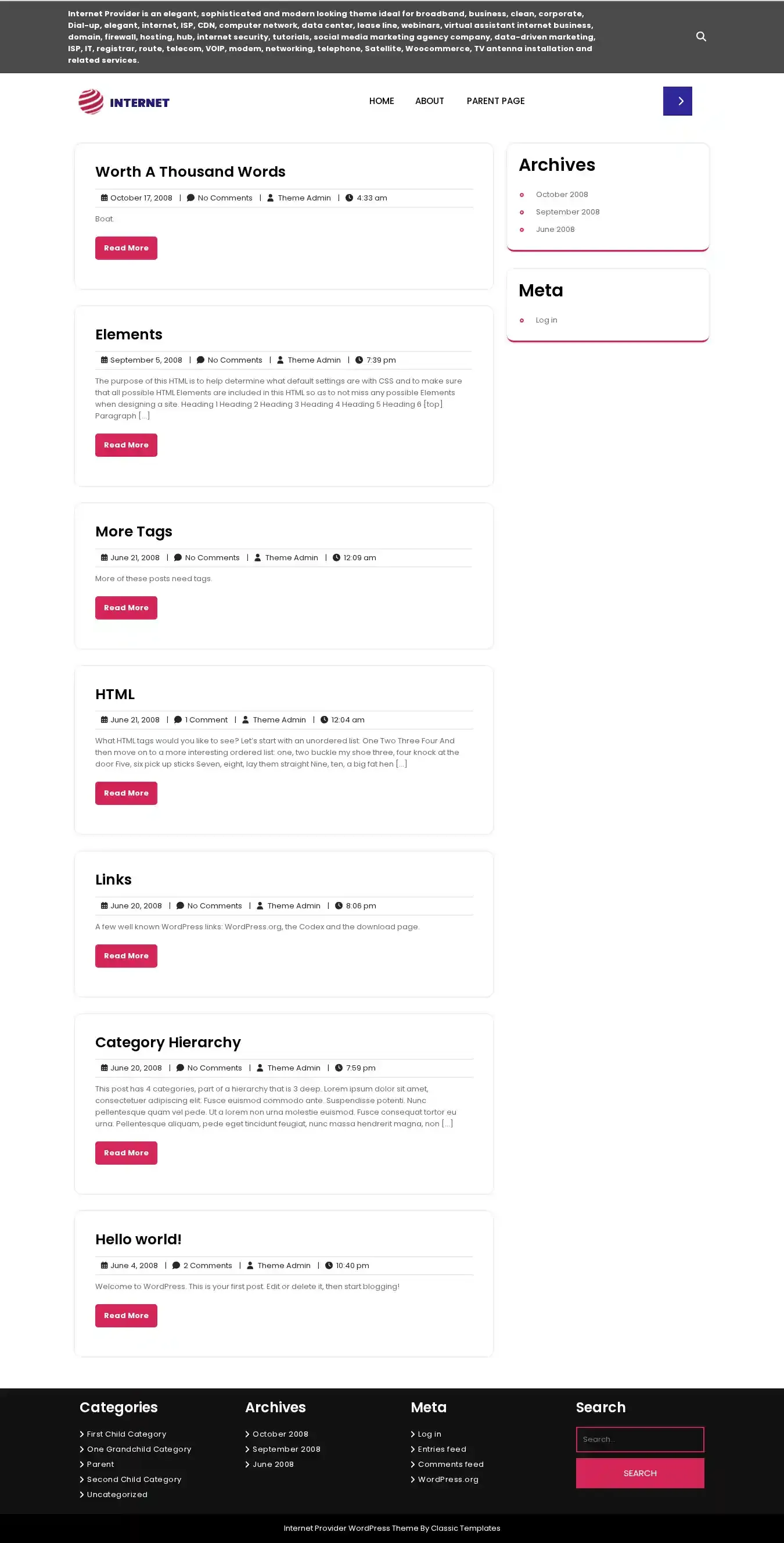 Internet Provider home page on desktop