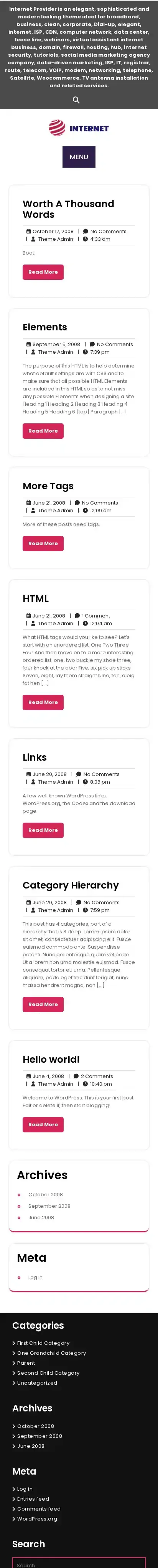 Internet Provider home page on mobile