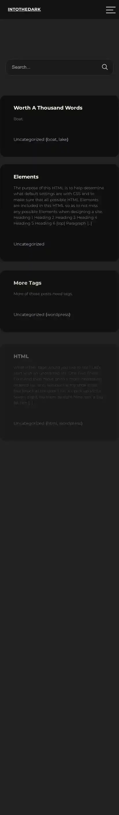 IntoTheDark home page on mobile