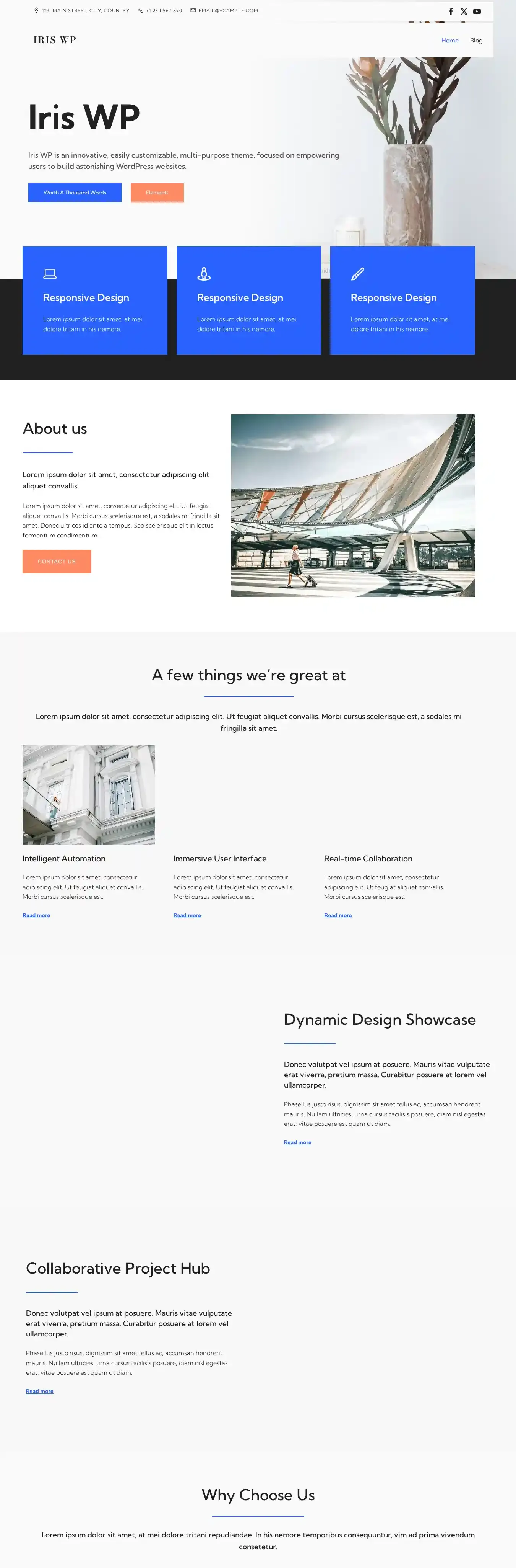 Iris WP home page on desktop