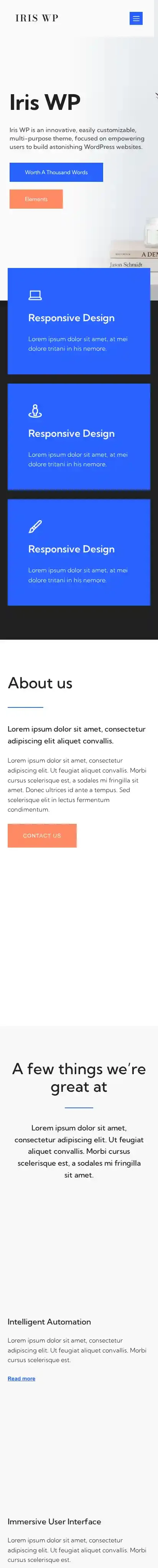 Iris WP home page on mobile