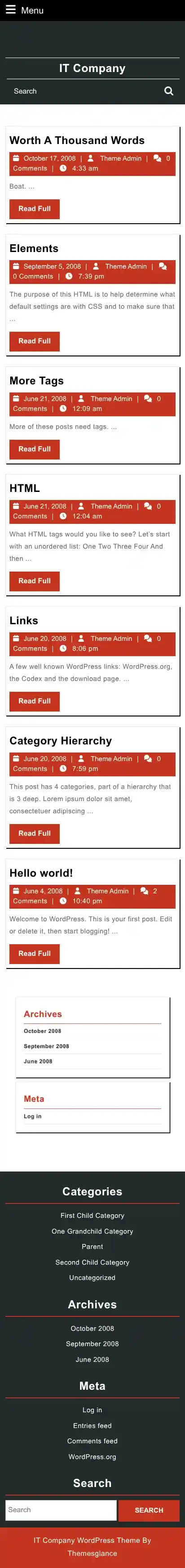 IT Company home page on mobile