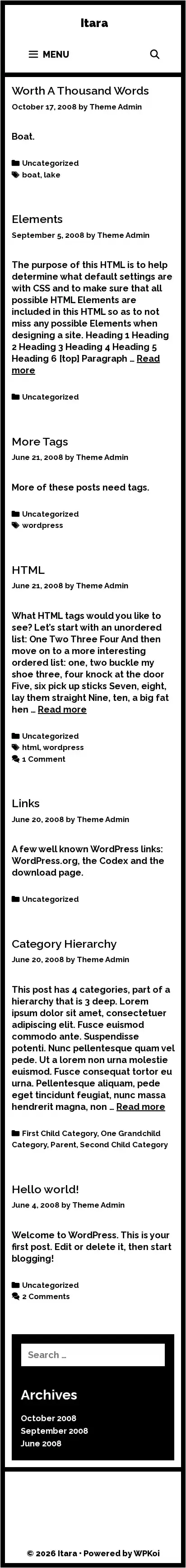 Itara home page on mobile