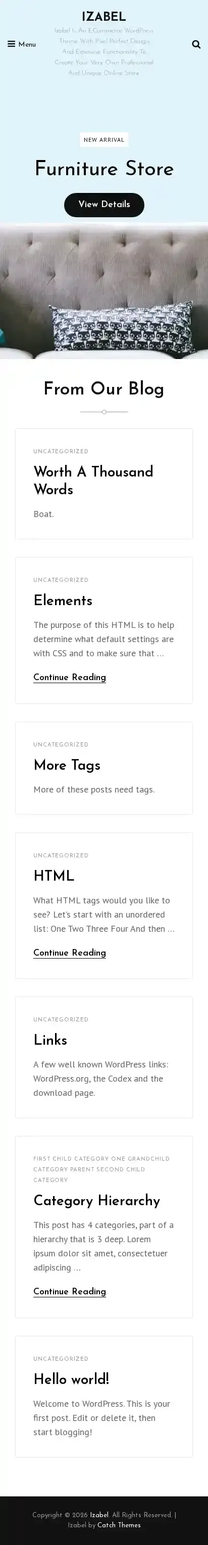 Izabel home page on mobile