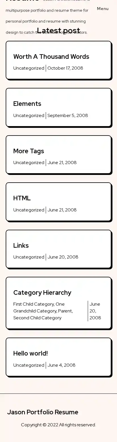 Jason Portfolio Resume home page on mobile