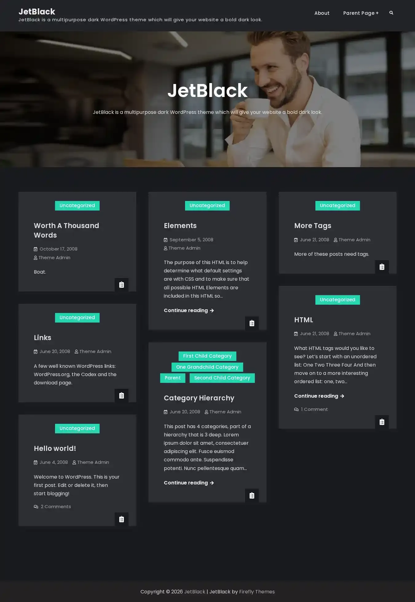 JetBlack home page on desktop