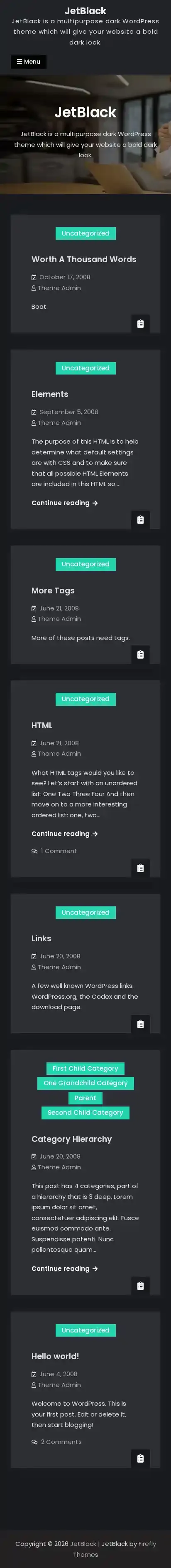 JetBlack home page on mobile