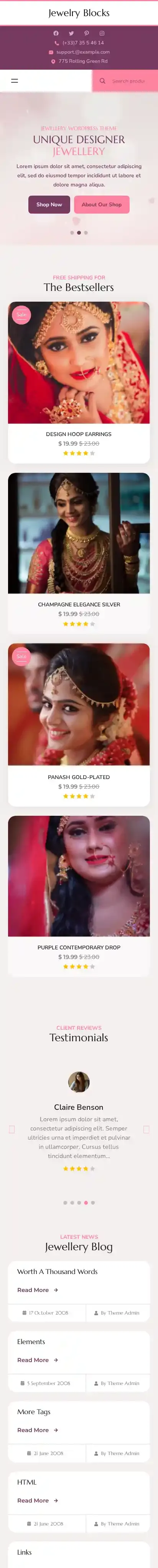 Jewelry Blocks home page on mobile