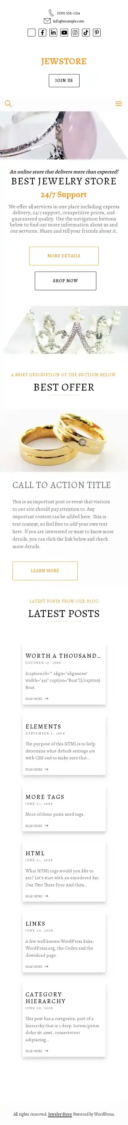 JewStore home page on mobile