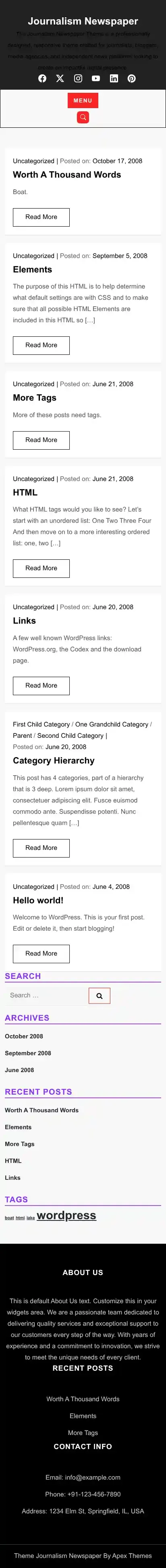 Journalism Newspaper home page on mobile
