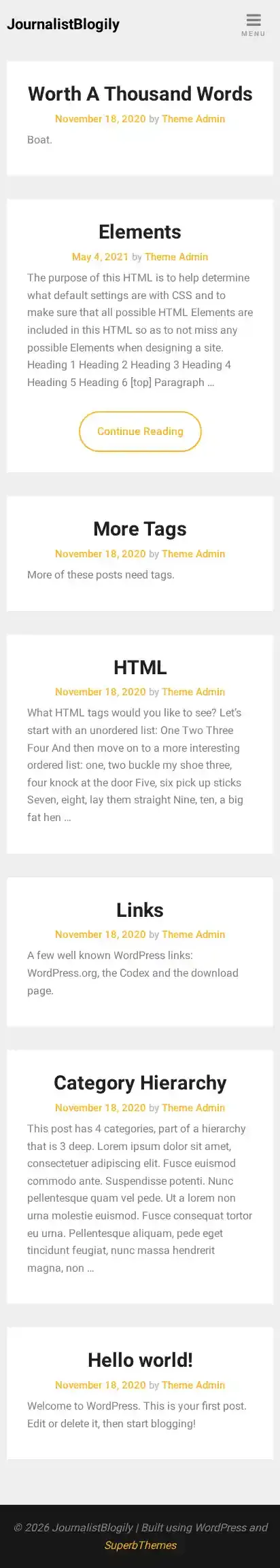 JournalistBlogily home page on mobile