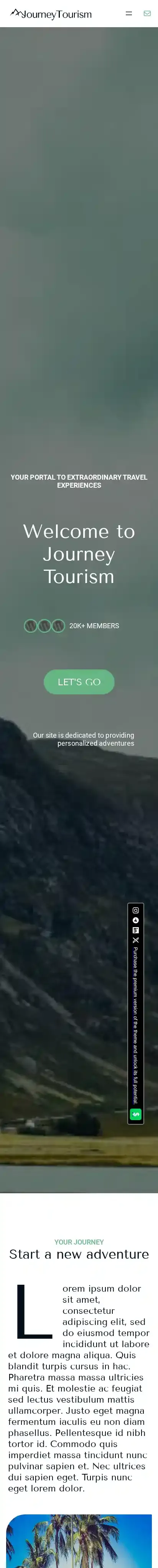 Journey Turism home page on mobile