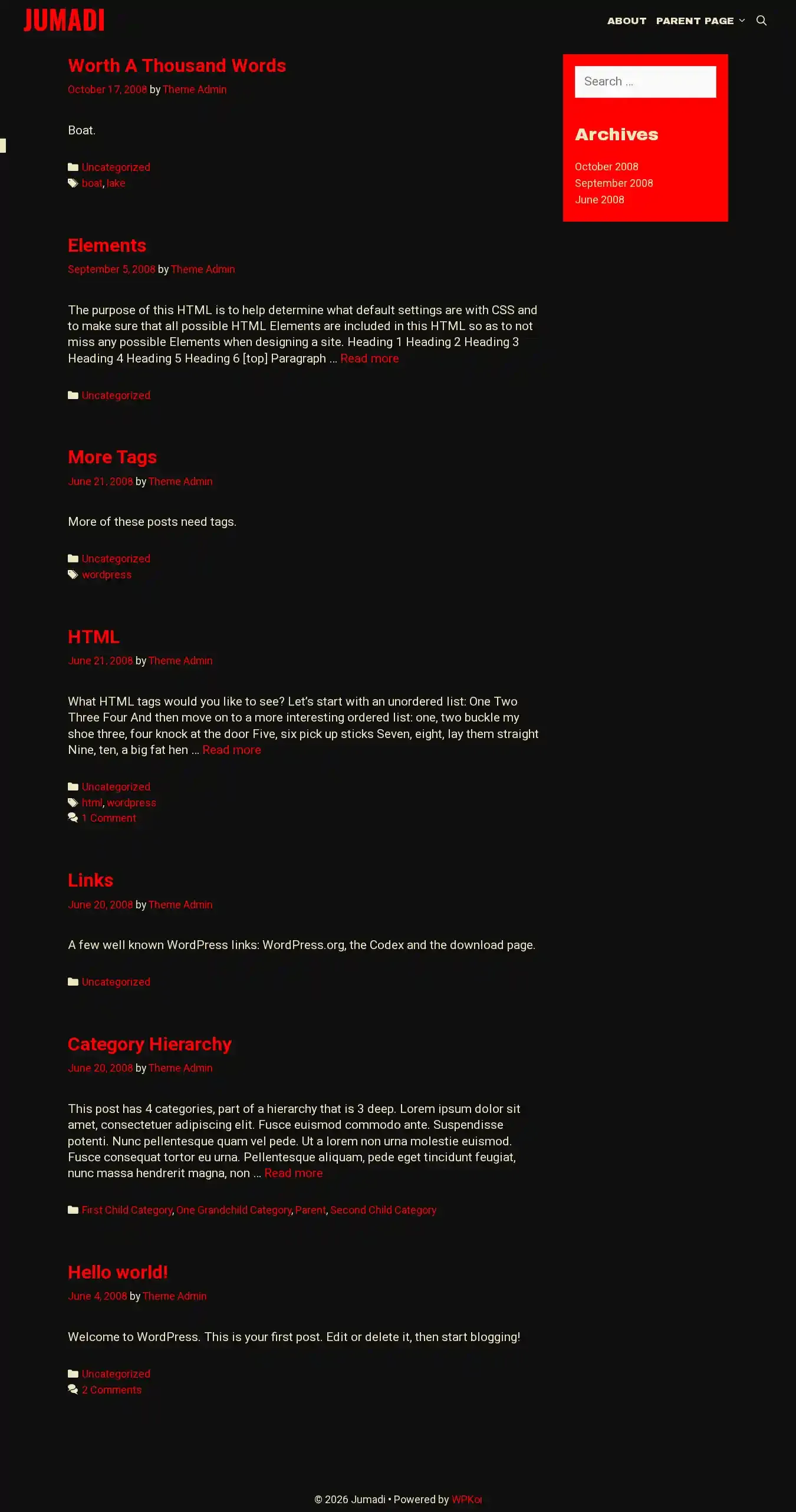 Jumadi home page on desktop