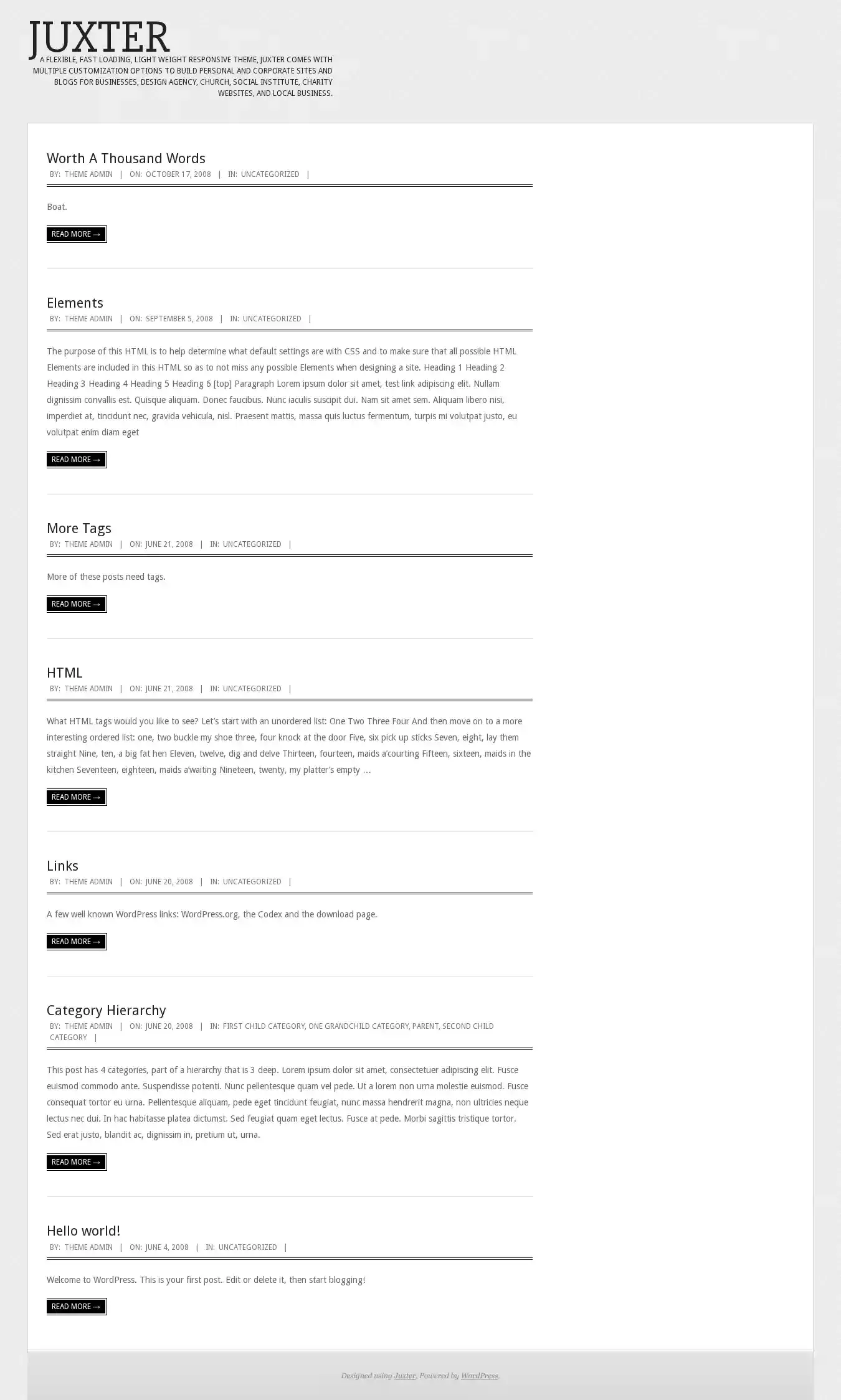 Juxter home page on desktop
