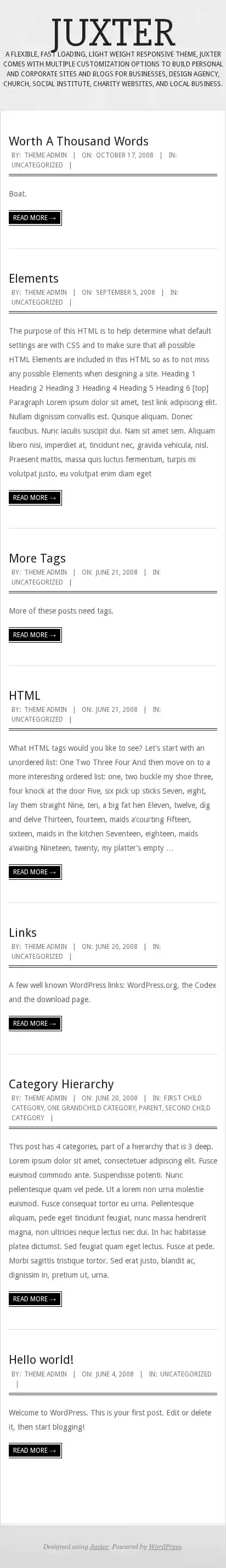 Juxter home page on mobile
