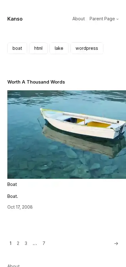 Kanso home page on mobile