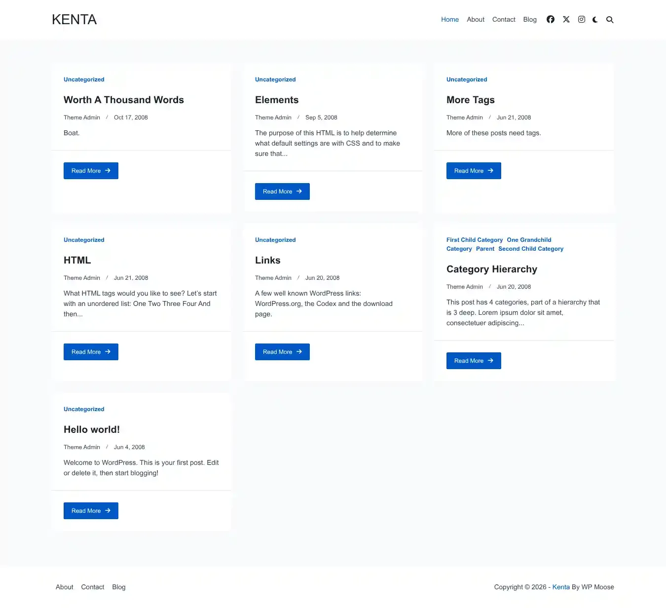 Kenta home page on desktop