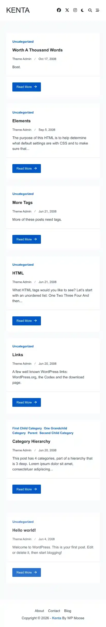 Kenta home page on mobile