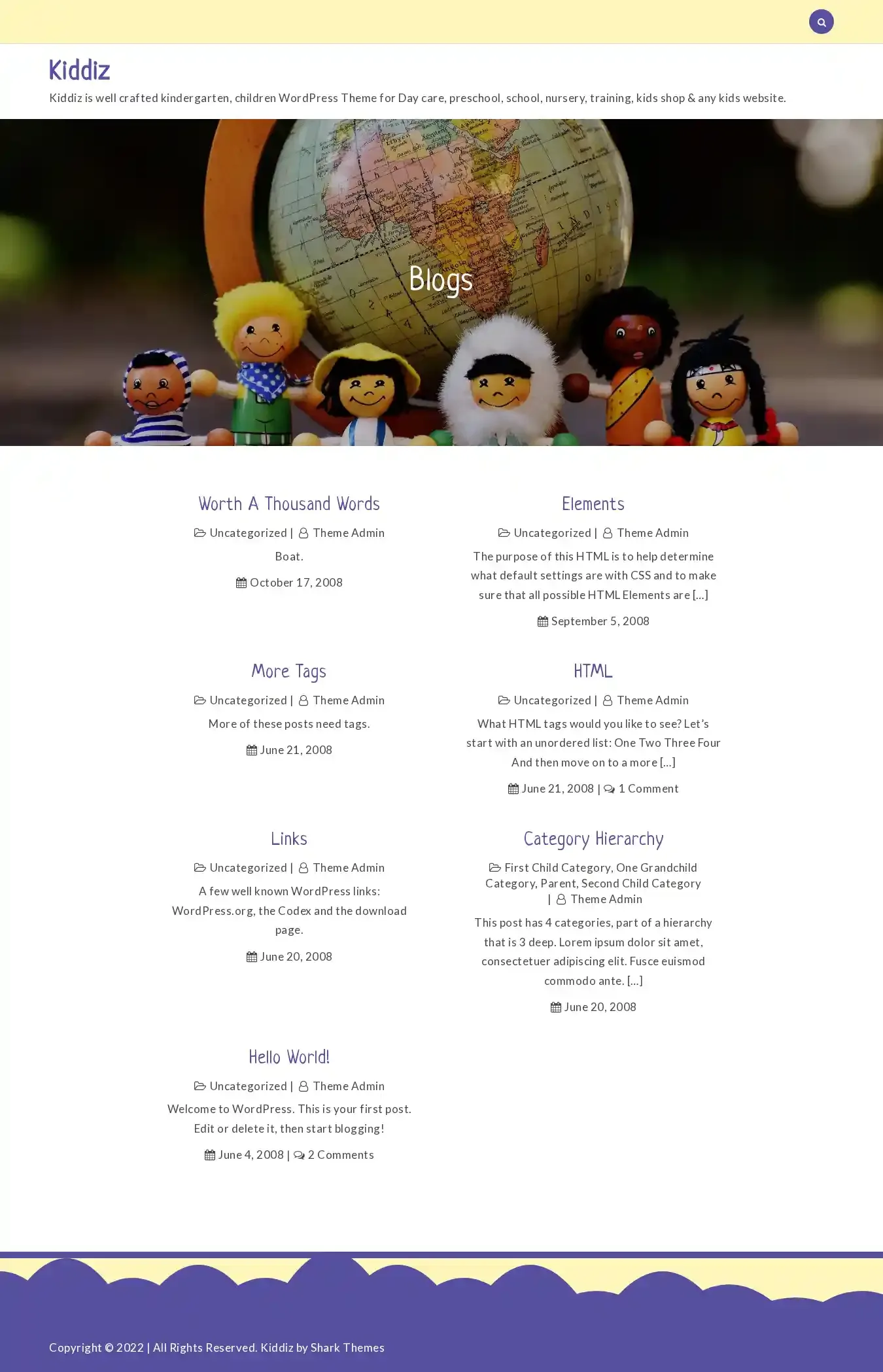 Kiddiz home page on desktop