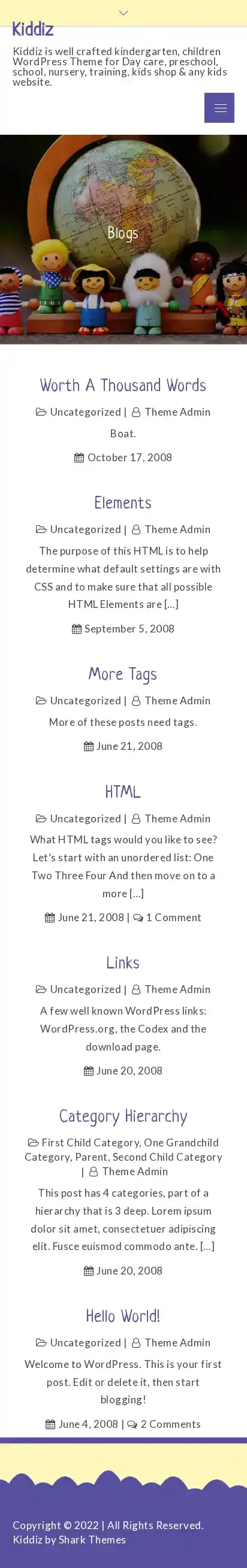 Kiddiz home page on mobile