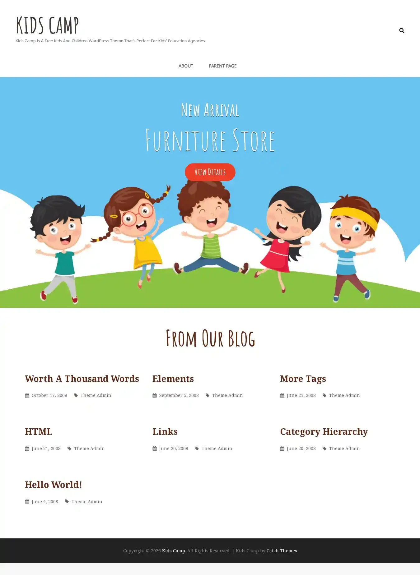 Kids Camp home page on desktop
