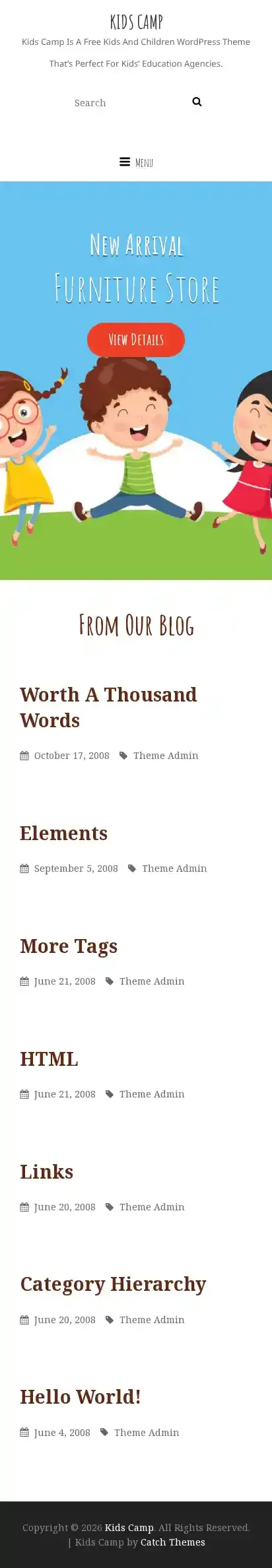 Kids Camp home page on mobile