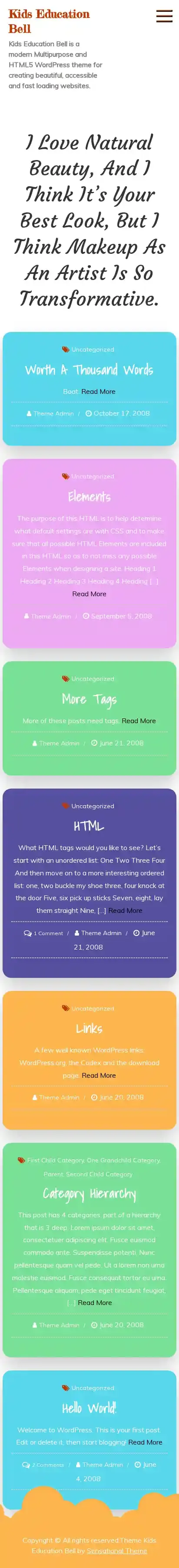 Kids Education Bell home page on mobile