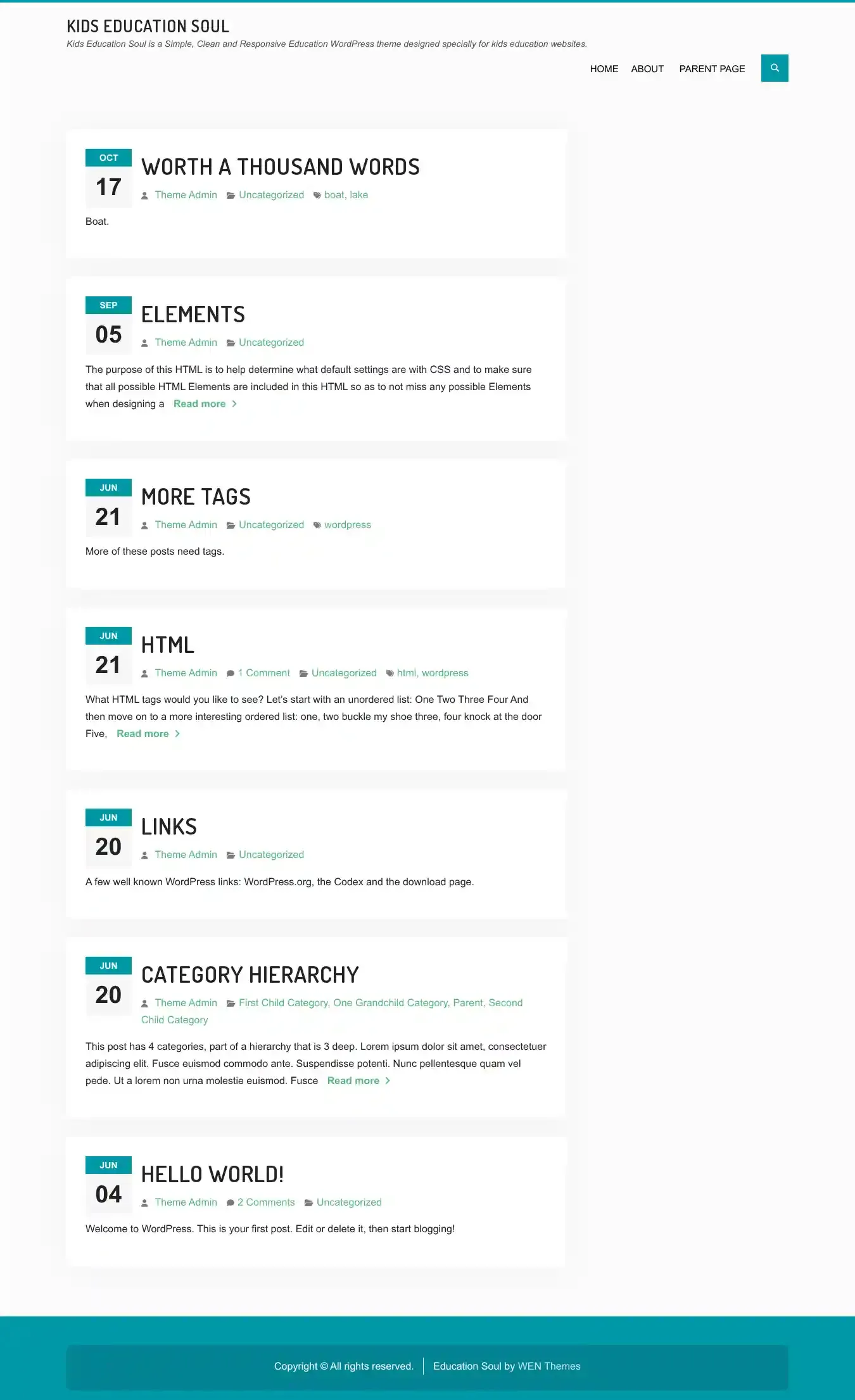 Kids Education Soul home page on desktop