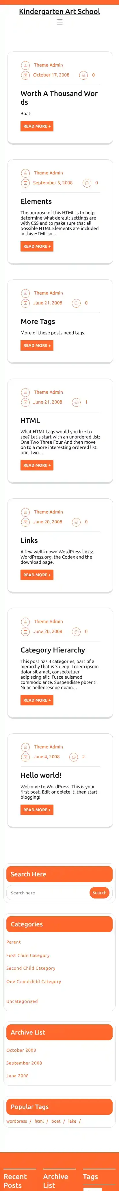 Kindergarten Art School home page on mobile