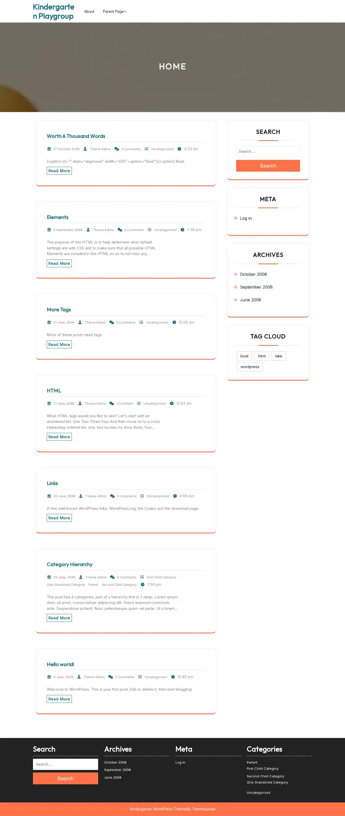 Kindergarten Playgroup home page on desktop