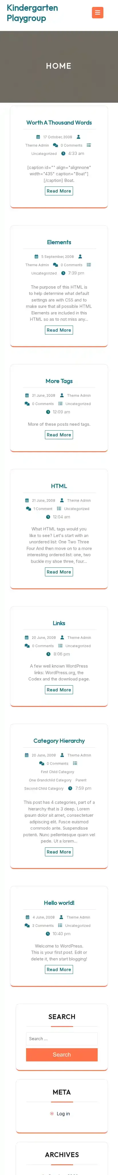 Kindergarten Playgroup home page on mobile